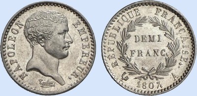 Demi-Franc NAPOLEON EMPEREUR Tte de ngre